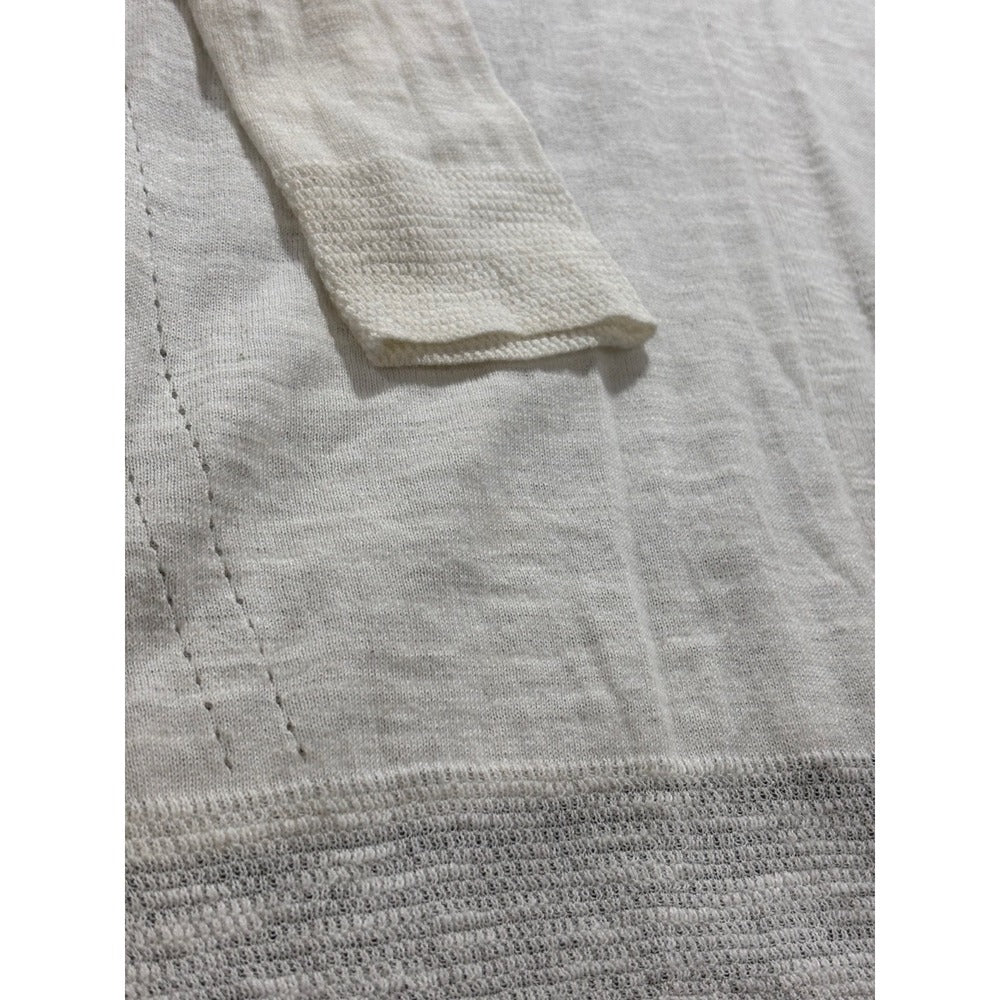 LOFT Womens S Cream Lace-Up Thermal Knit Top Boho Casual