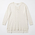 LOFT Womens S Cream Lace-Up Thermal Knit Top Boho Casual