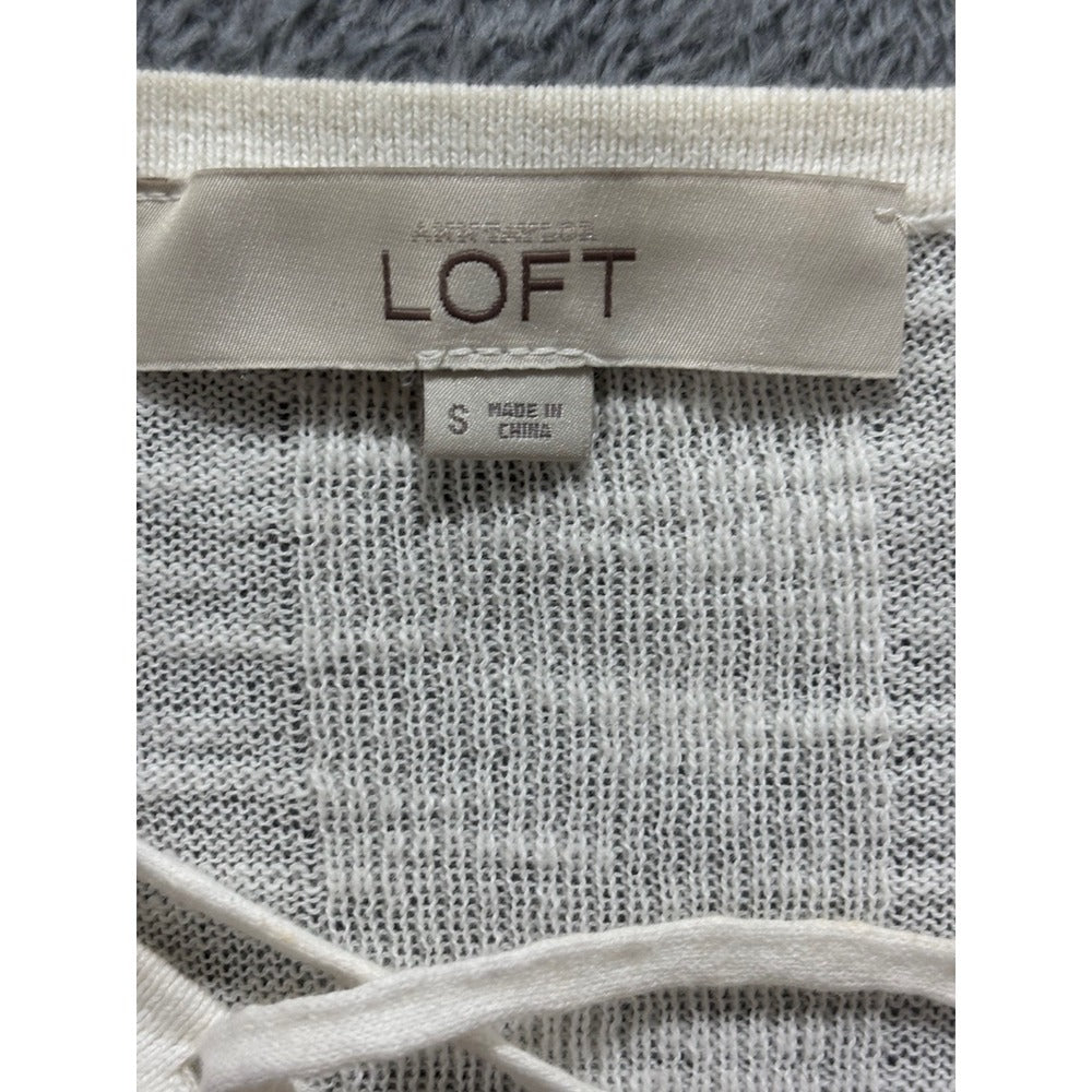 LOFT Womens S Cream Lace-Up Thermal Knit Top Boho Casual