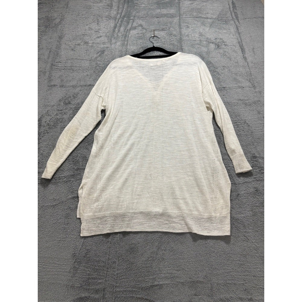 LOFT Womens S Cream Lace-Up Thermal Knit Top Boho Casual