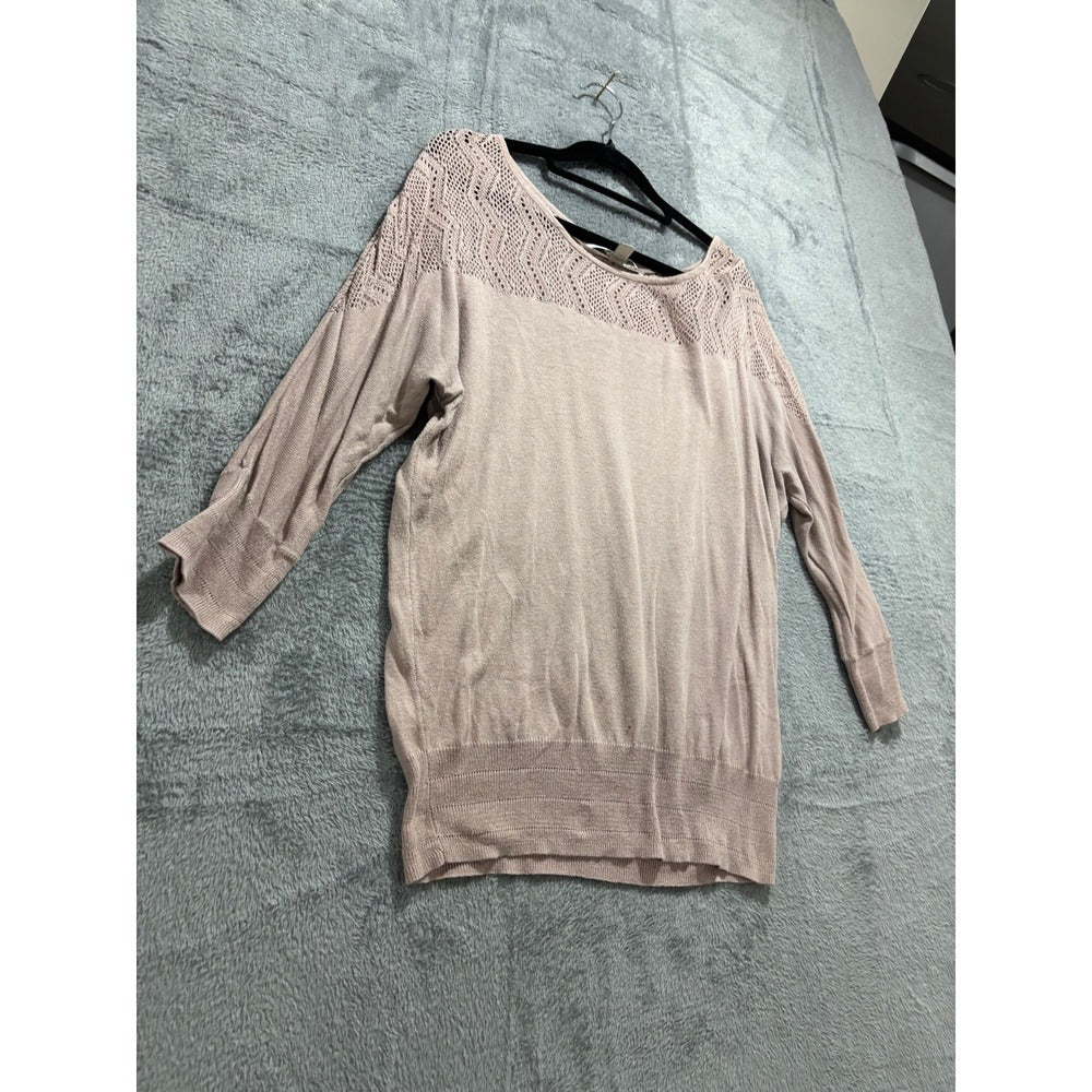 LC Lauren Conrad S Taupe Crochet Shoulder Yoke Sweater Womens Boho Casual