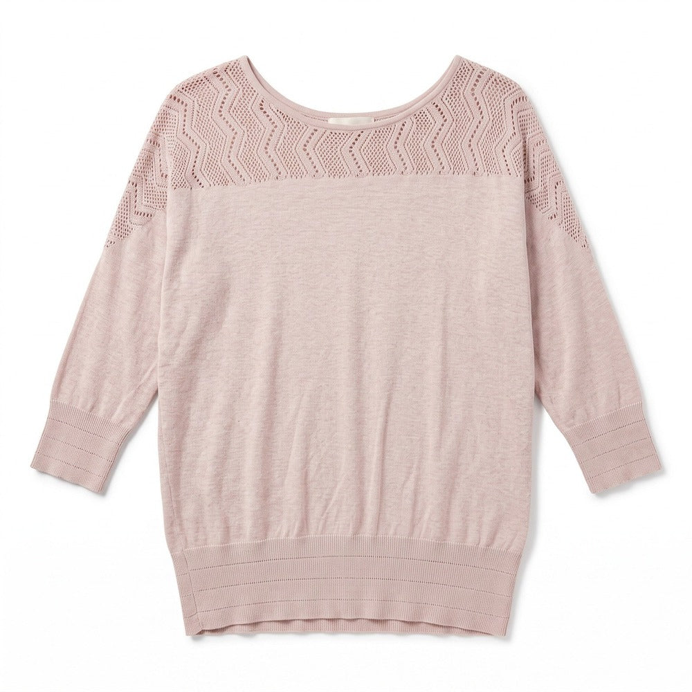 LC Lauren Conrad S Taupe Crochet Shoulder Yoke Sweater Womens Boho Casual