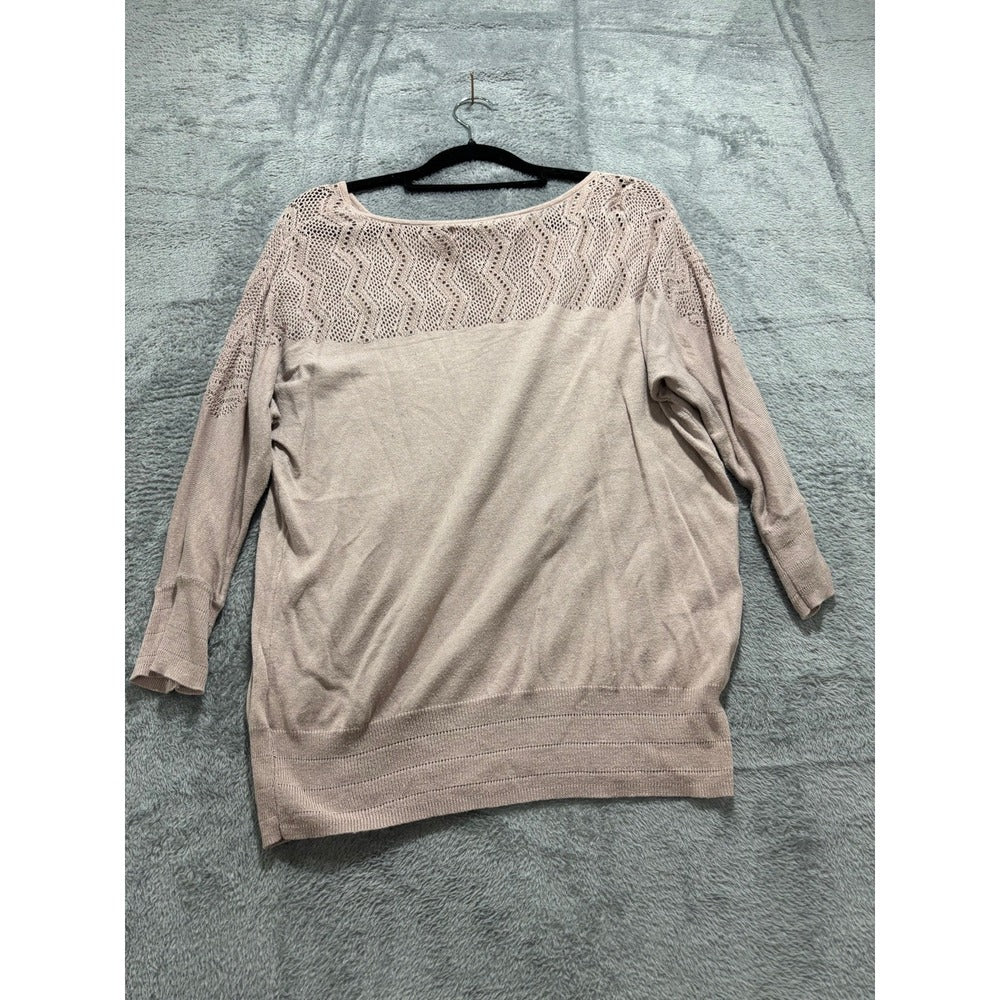 LC Lauren Conrad S Taupe Crochet Shoulder Yoke Sweater Womens Boho Casual
