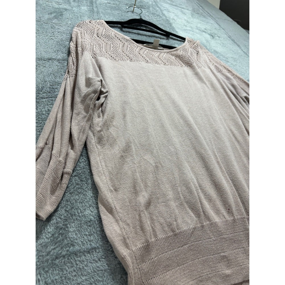 LC Lauren Conrad S Taupe Crochet Shoulder Yoke Sweater Womens Boho Casual