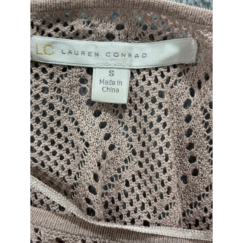 LC Lauren Conrad S Taupe Crochet Shoulder Yoke Sweater Womens Boho Casual