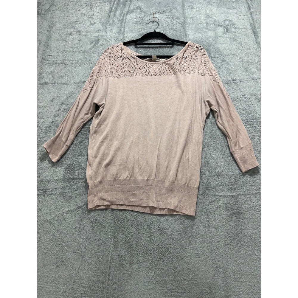 LC Lauren Conrad S Taupe Crochet Shoulder Yoke Sweater Womens Boho Casual