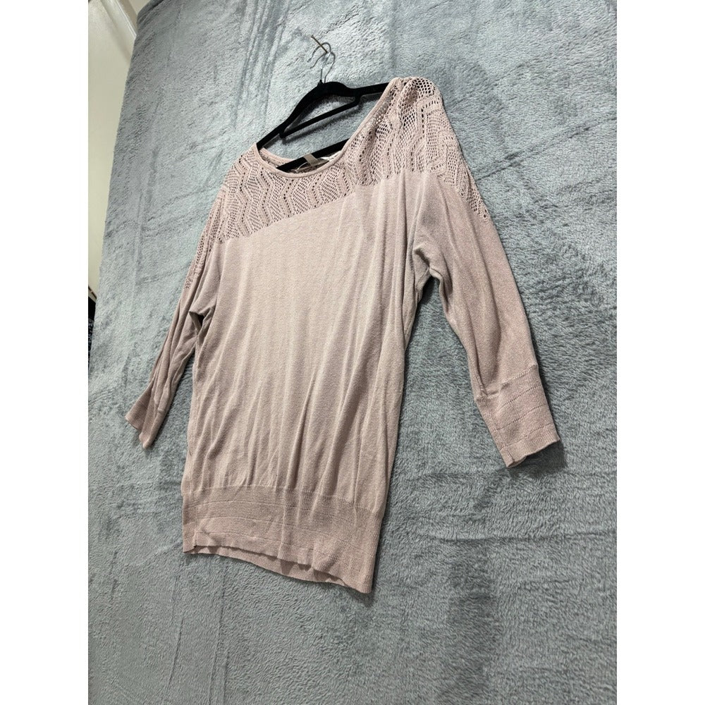 LC Lauren Conrad S Taupe Crochet Shoulder Yoke Sweater Womens Boho Casual