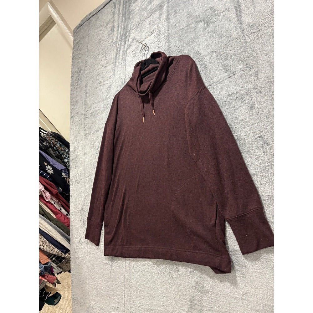 Old Navy Active Womens M Burgundy Cowl Neck Drawstring Pullover Athleisure Cozy