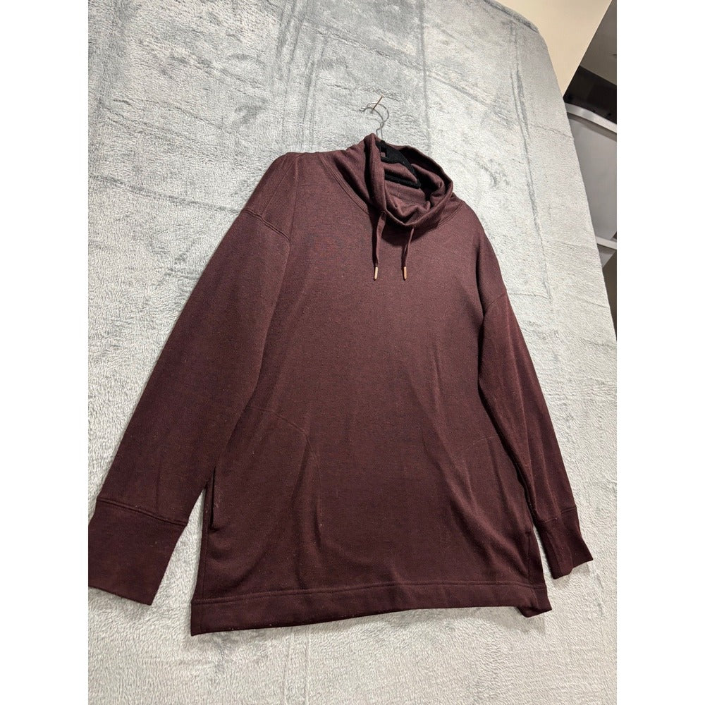 Old Navy Active Womens M Burgundy Cowl Neck Drawstring Pullover Athleisure Cozy