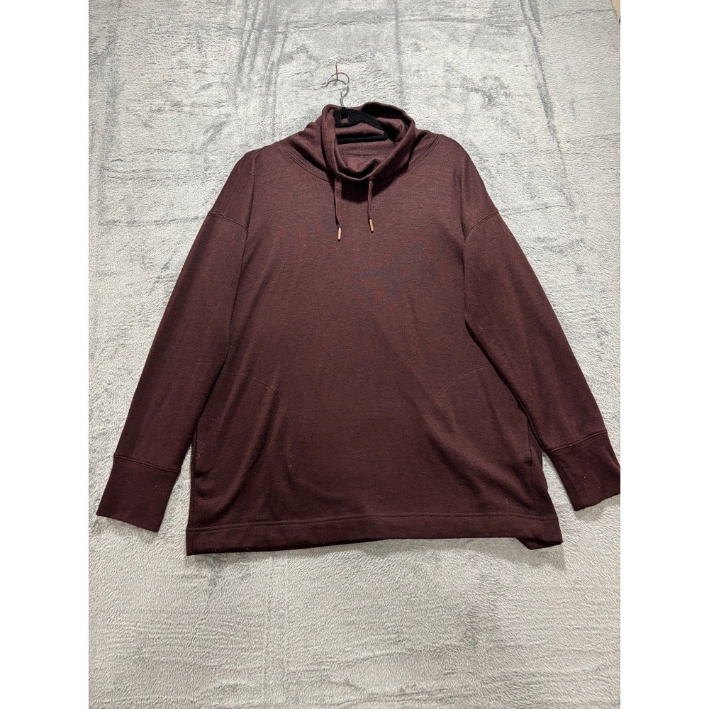 Old Navy Active Womens M Burgundy Cowl Neck Drawstring Pullover Athleisure Cozy