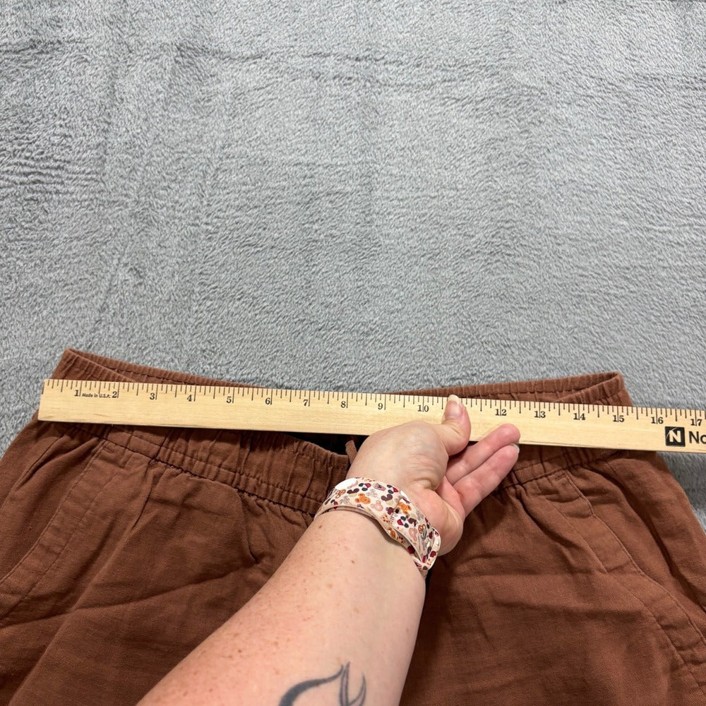 Old Navy Womens M Rust Brown High Rise Wide Leg Linen Blend Pants Boho Casual