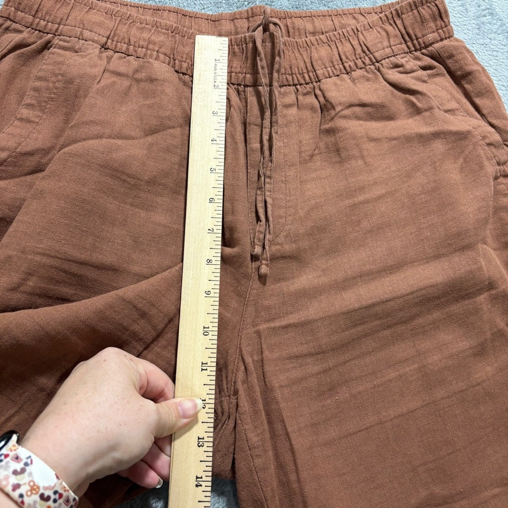 Old Navy Womens M Rust Brown High Rise Wide Leg Linen Blend Pants Boho Casual
