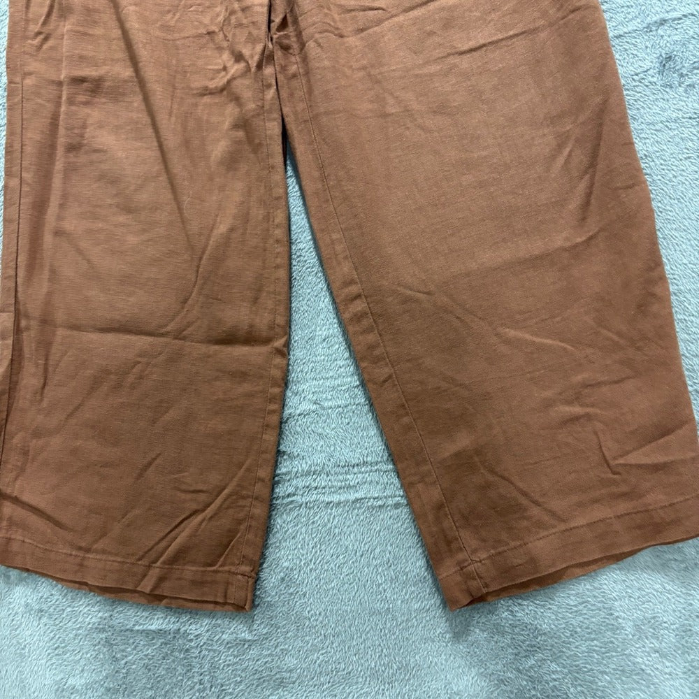 Old Navy Womens M Rust Brown High Rise Wide Leg Linen Blend Pants Boho Casual