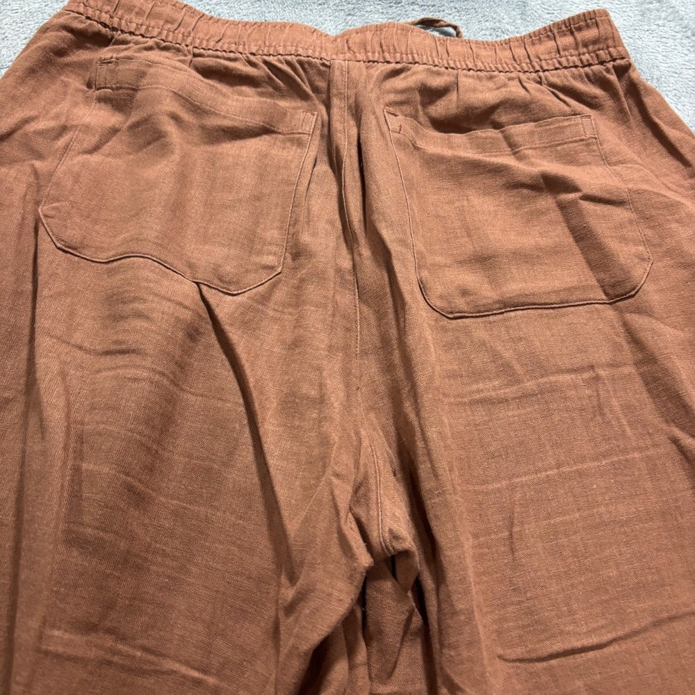 Old Navy Womens M Rust Brown High Rise Wide Leg Linen Blend Pants Boho Casual