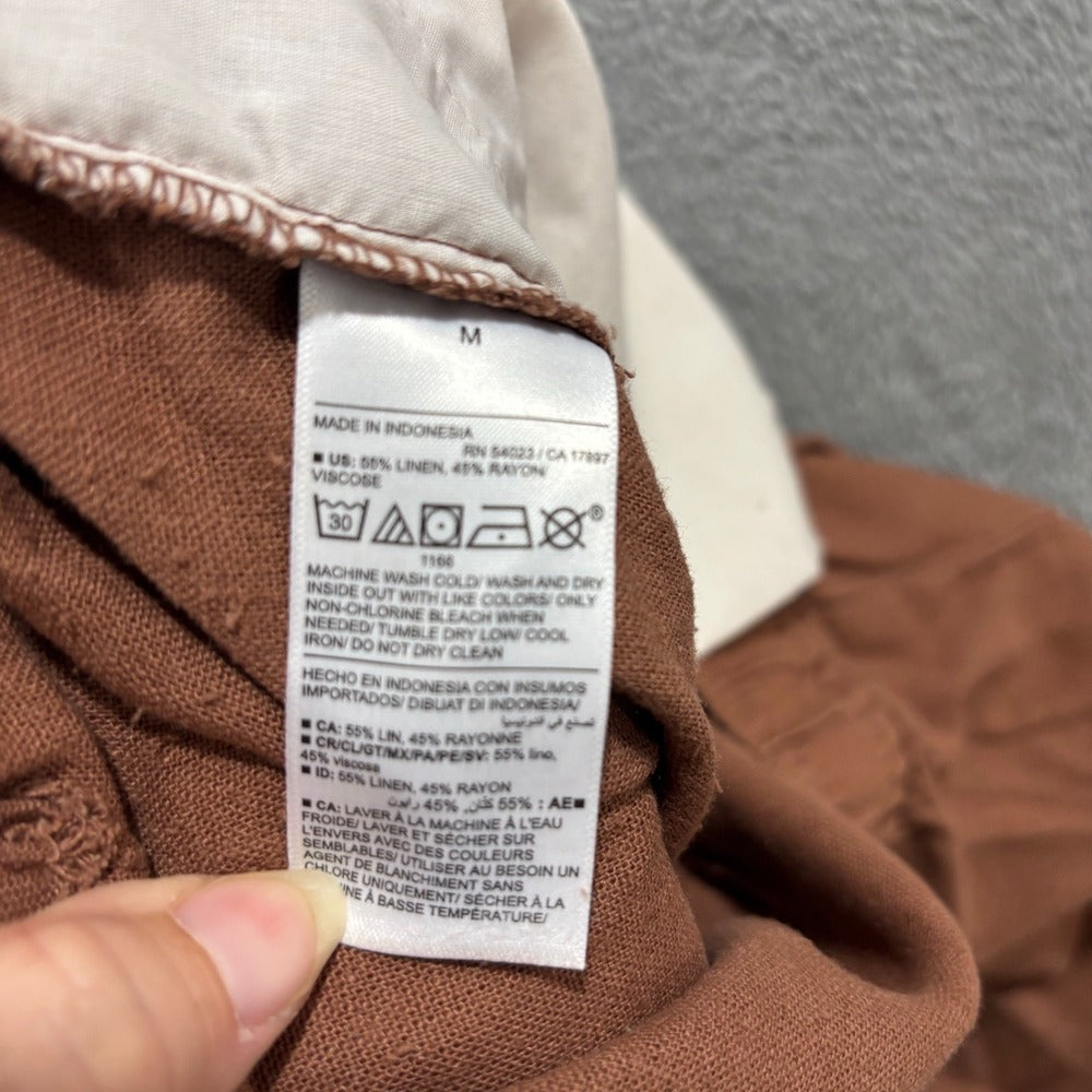 Old Navy Womens M Rust Brown High Rise Wide Leg Linen Blend Pants Boho Casual