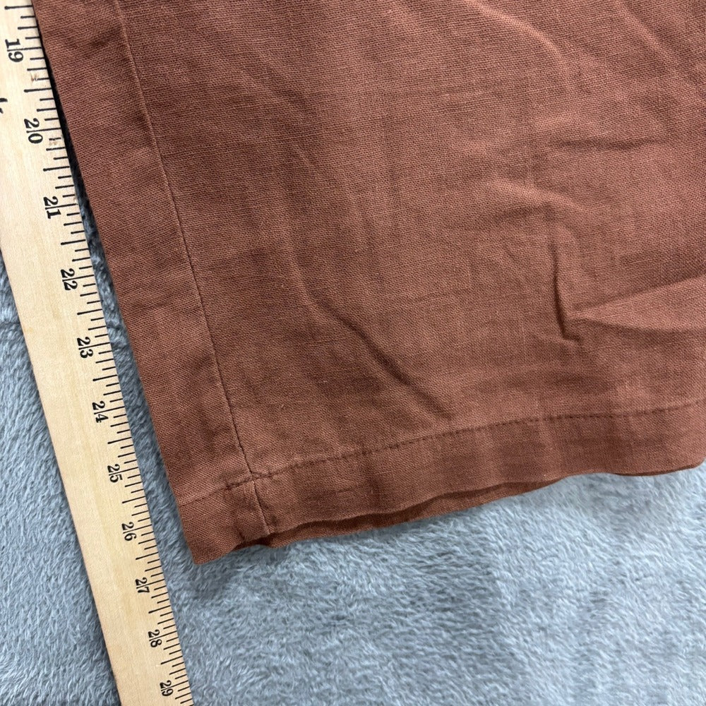 Old Navy Womens M Rust Brown High Rise Wide Leg Linen Blend Pants Boho Casual