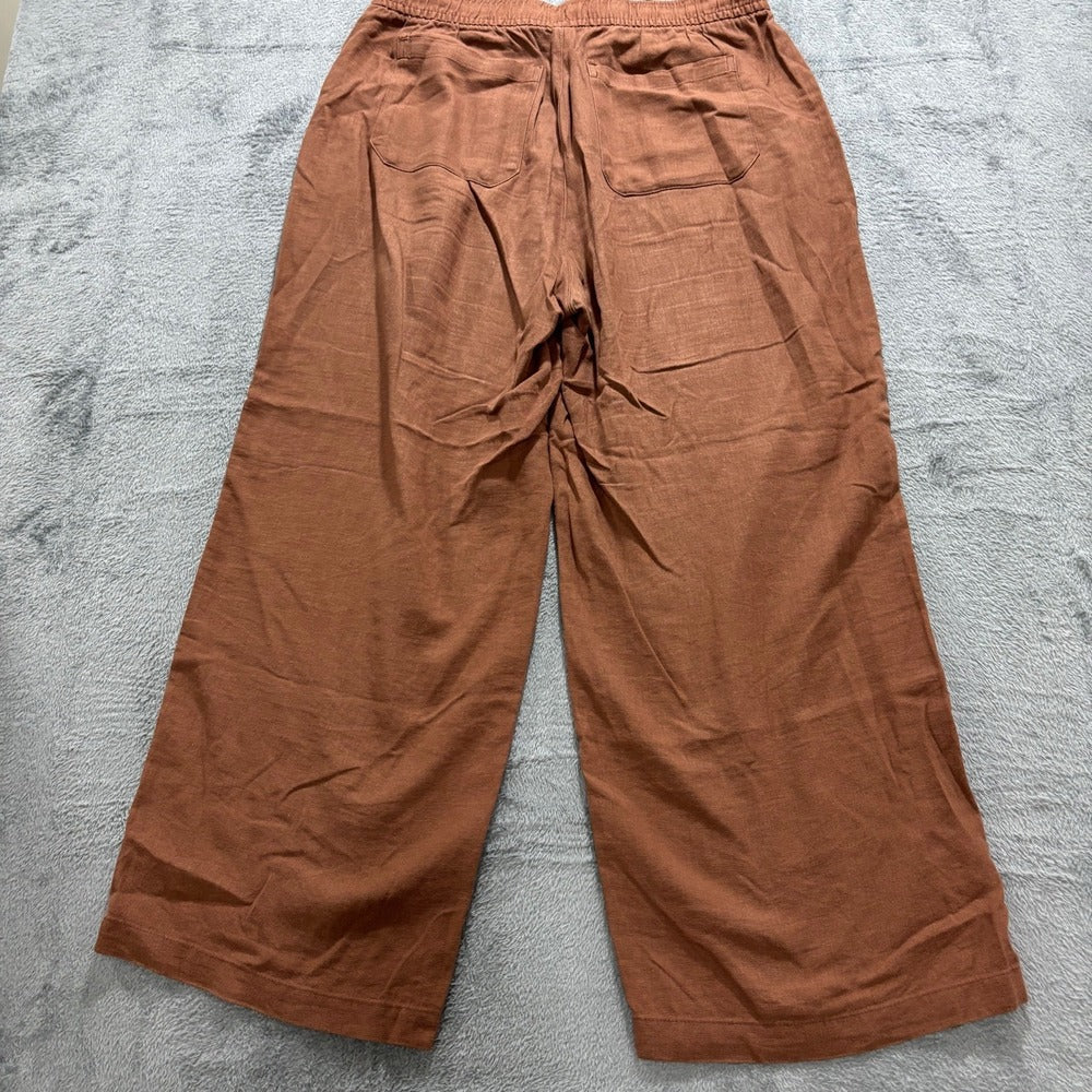 Old Navy Womens M Rust Brown High Rise Wide Leg Linen Blend Pants Boho Casual