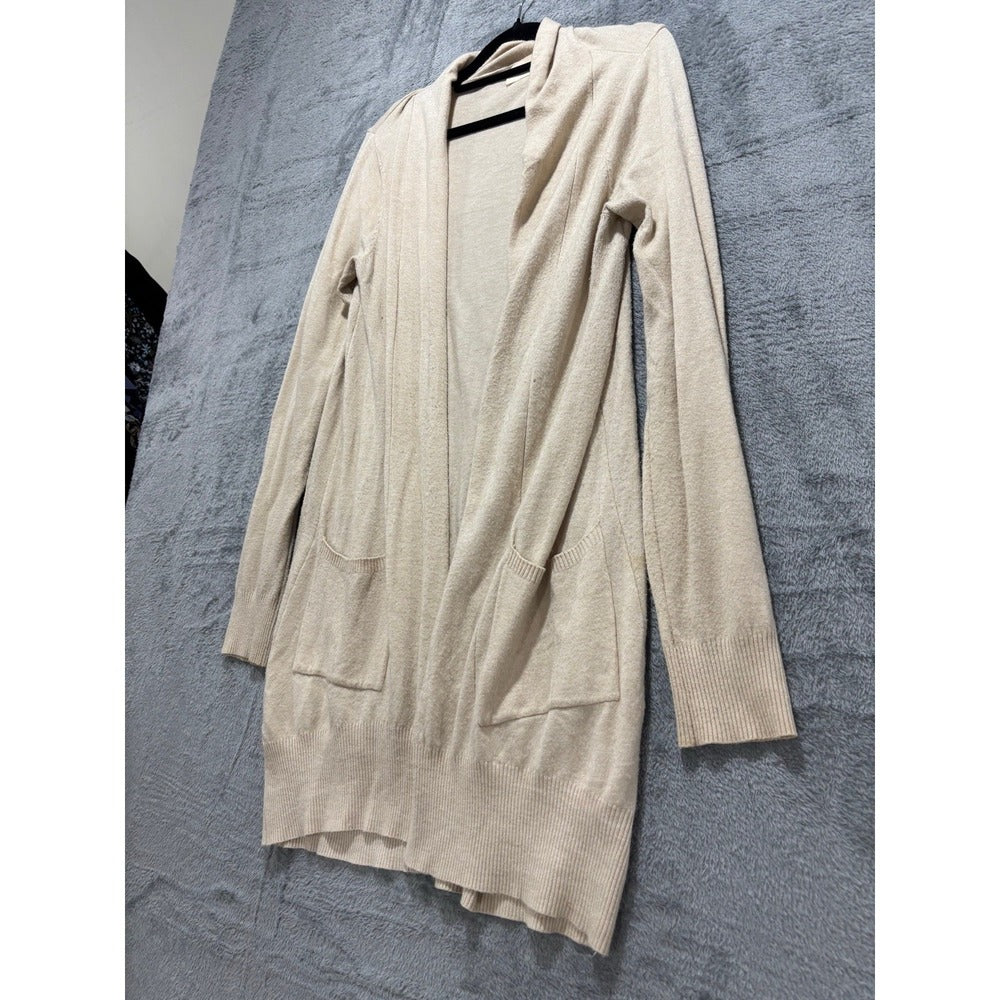 Dreamers Womens M/L Cream Open Front Long Cardigan Sweater Cozy Casual Boho