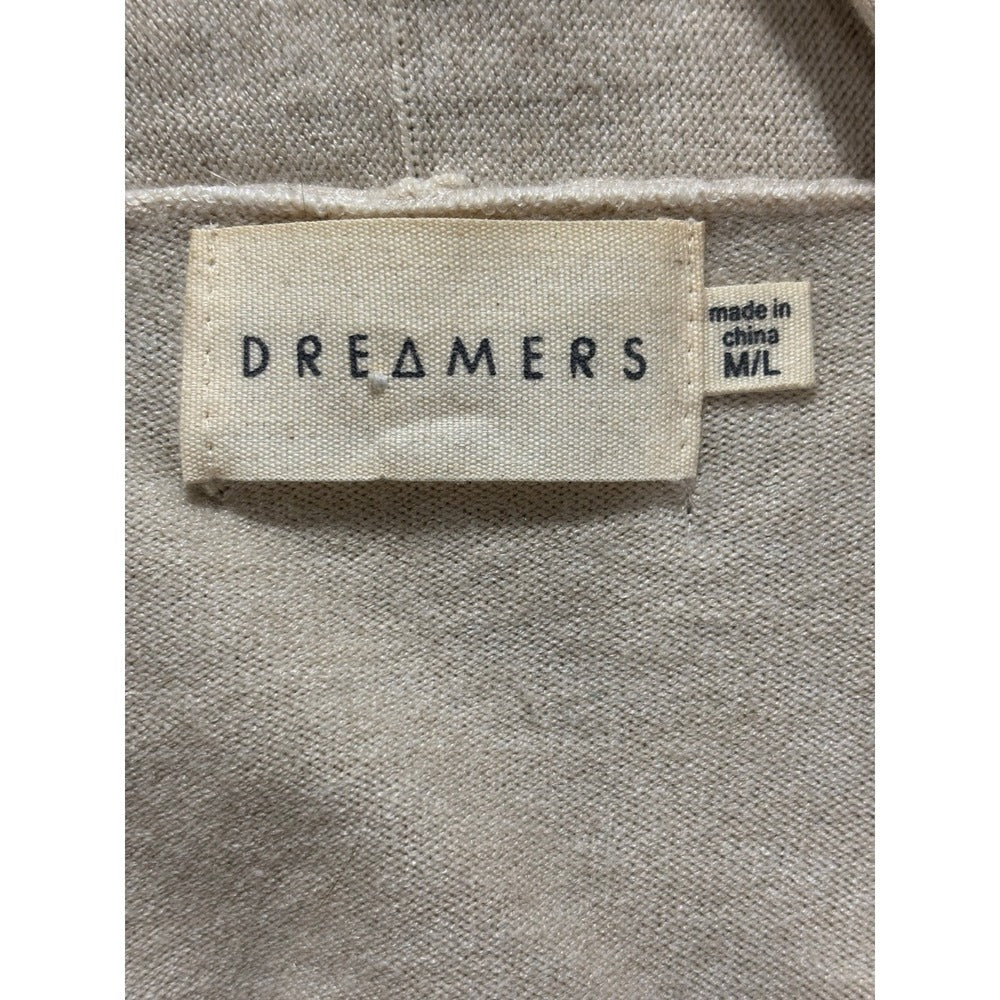 Dreamers Womens M/L Cream Open Front Long Cardigan Sweater Cozy Casual Boho