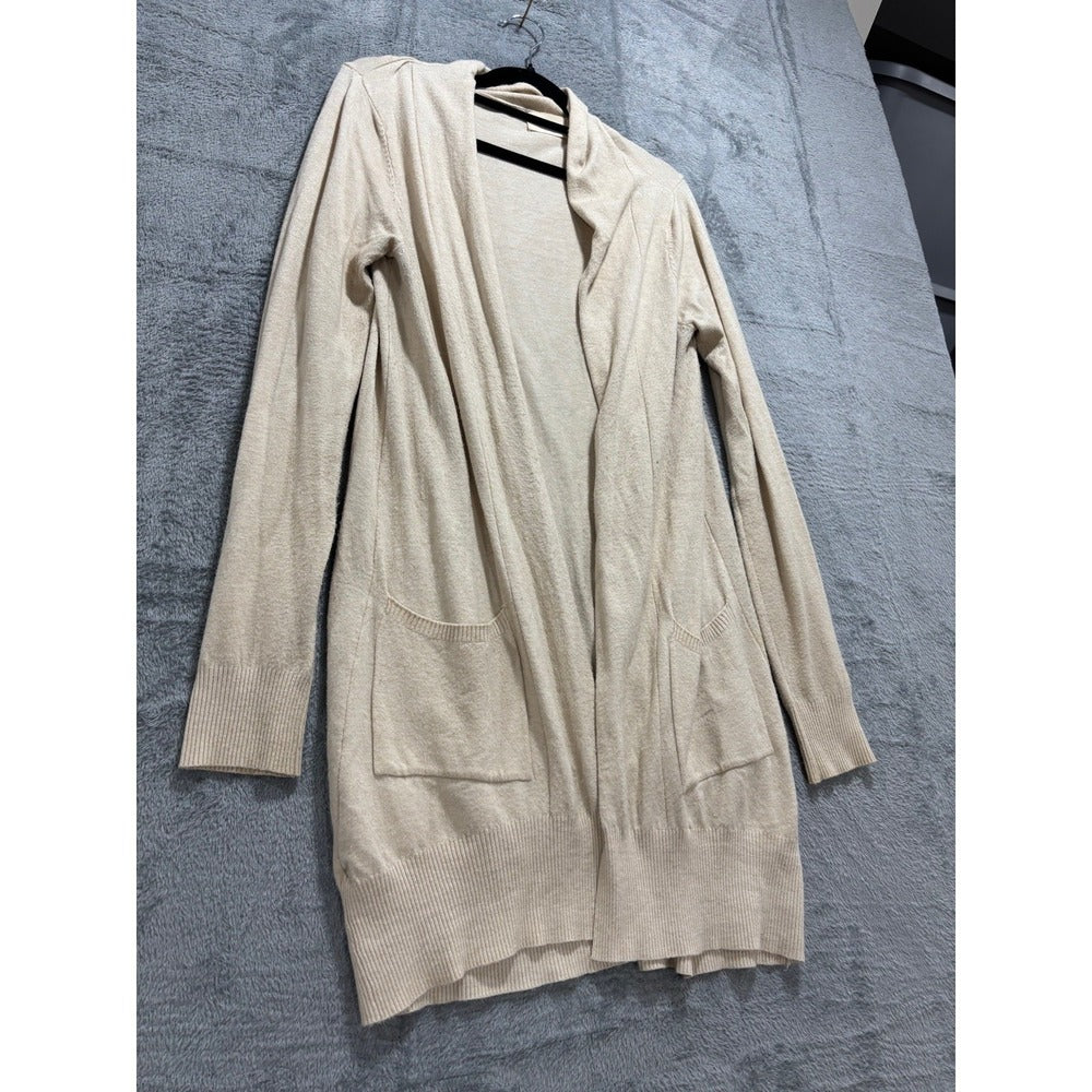 Dreamers Womens M/L Cream Open Front Long Cardigan Sweater Cozy Casual Boho