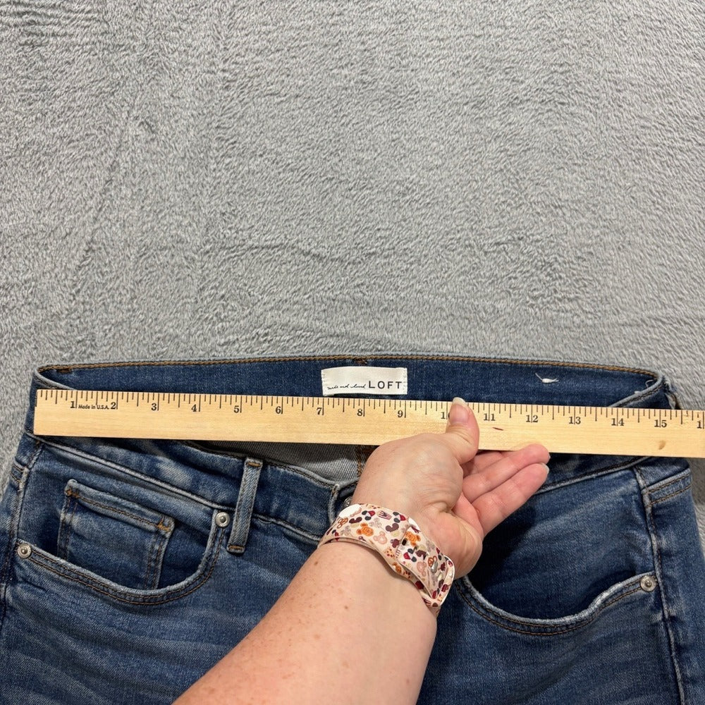 LOFT Womens 29/8 Dark Wash Skinny Jeans Raw Hem Casual Boho Denim Pants