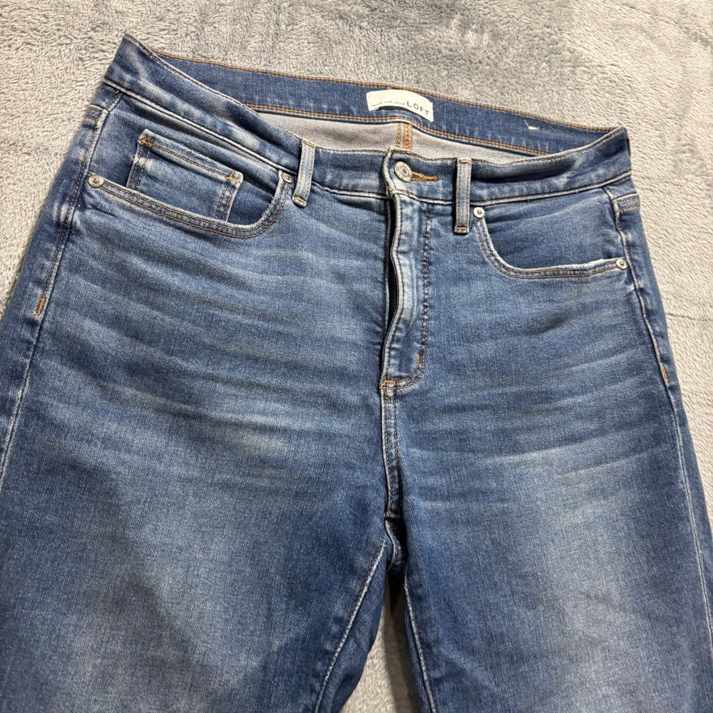 LOFT Womens 29/8 Dark Wash Skinny Jeans Raw Hem Casual Boho Denim Pants