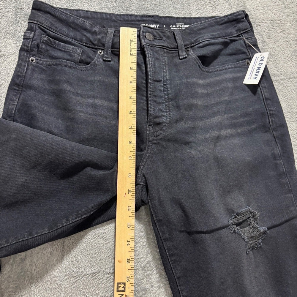 Old Navy Womens 8 Black O.G. Straight High-Rise Jeans Distressed Casual Grunge