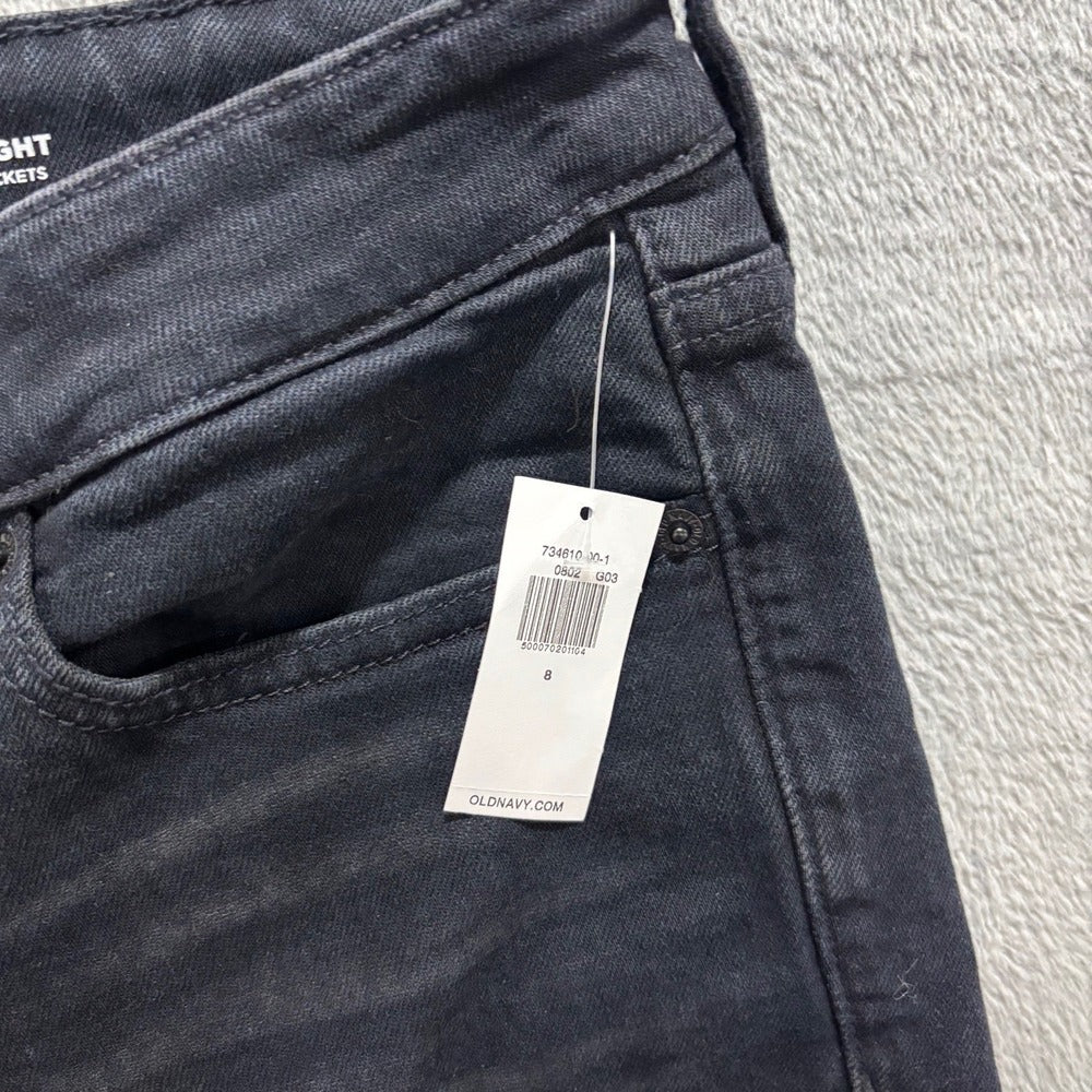 Old Navy Womens 8 Black O.G. Straight High-Rise Jeans Distressed Casual Grunge