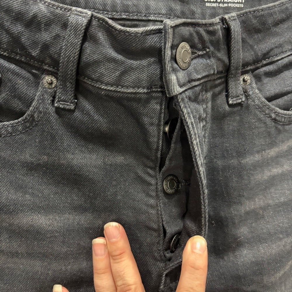 Old Navy Womens 8 Black O.G. Straight High-Rise Jeans Distressed Casual Grunge