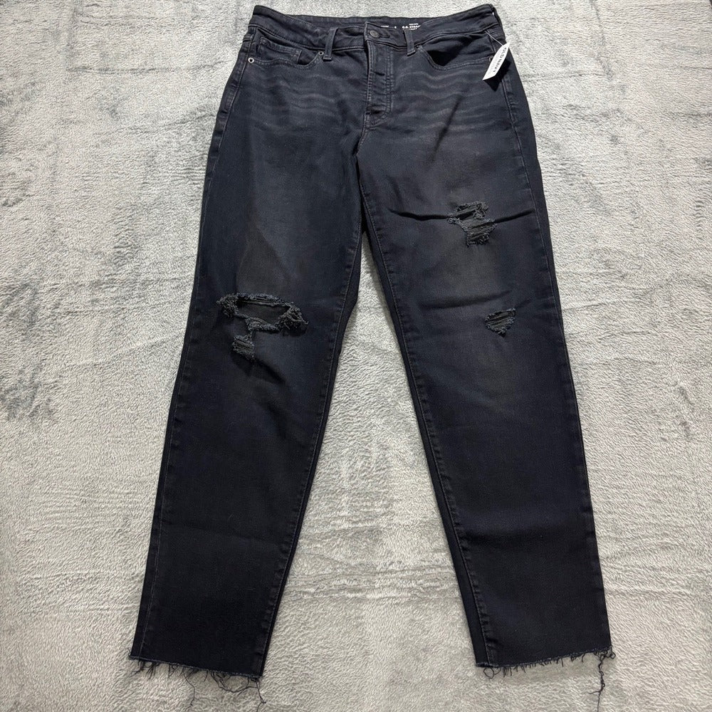 Old Navy Womens 8 Black O.G. Straight High-Rise Jeans Distressed Casual Grunge