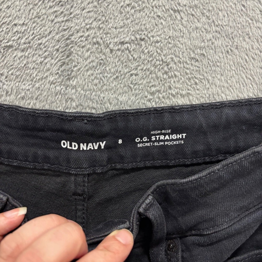 Old Navy Womens 8 Black O.G. Straight High-Rise Jeans Distressed Casual Grunge