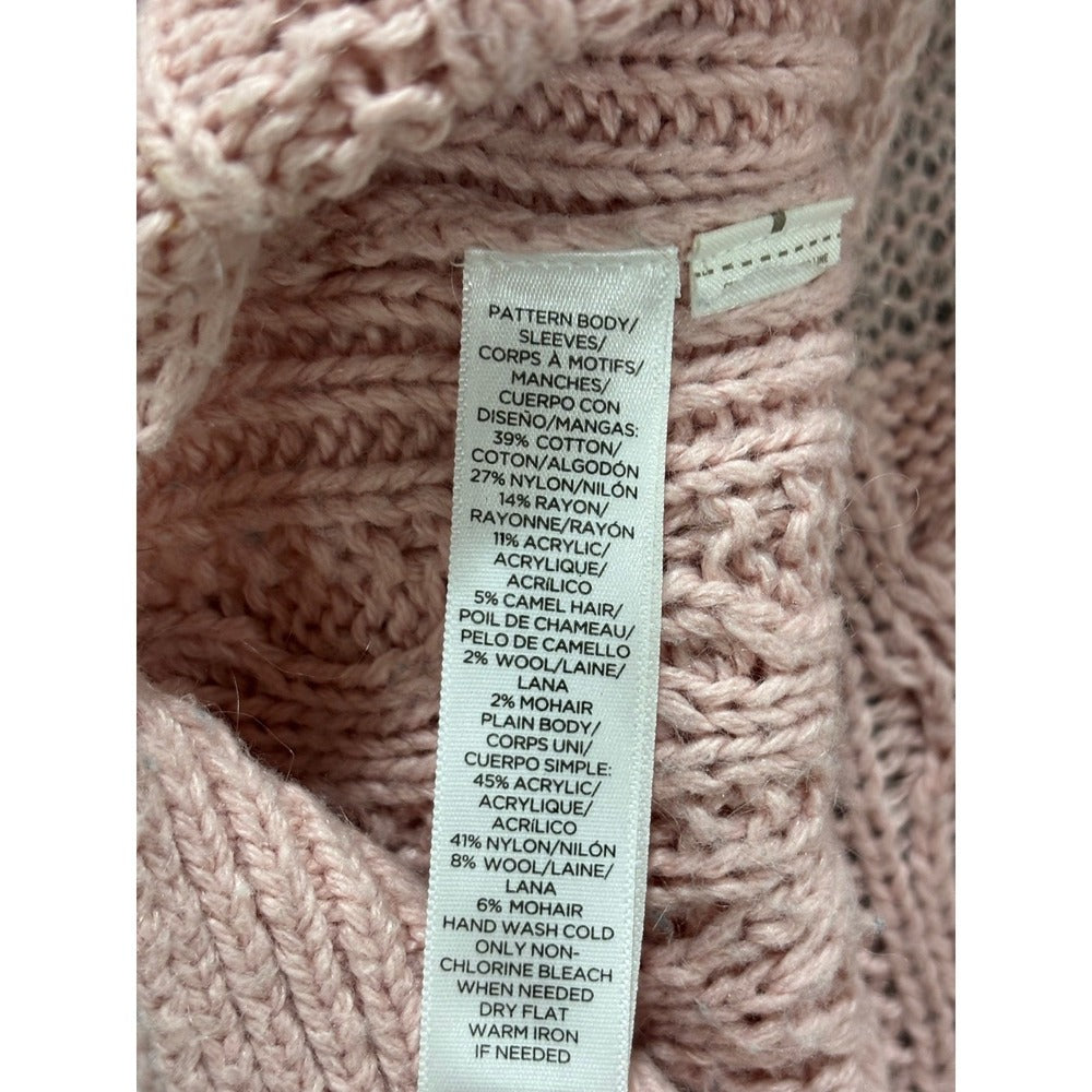 LOFT Womens S Blush Pink Cable Knit Crewneck Sweater Cozy Camel Hair Blend
