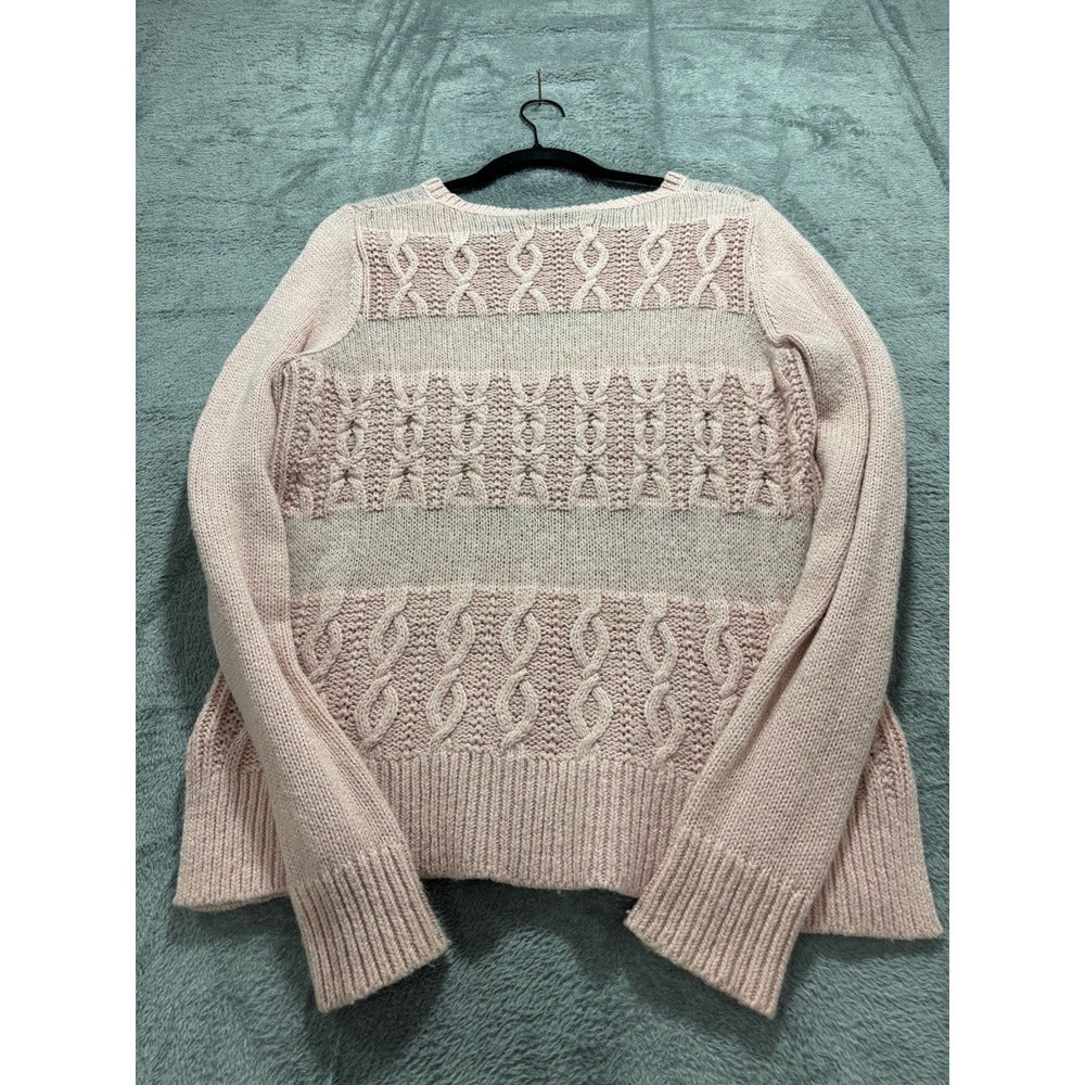 LOFT Womens S Blush Pink Cable Knit Crewneck Sweater Cozy Camel Hair Blend