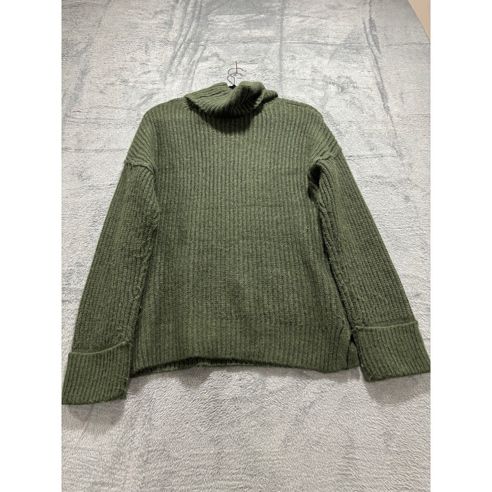 a.n.a Womens M Olive Green Chunky Ribbed Turtleneck Sweater Cozy Casual Boho