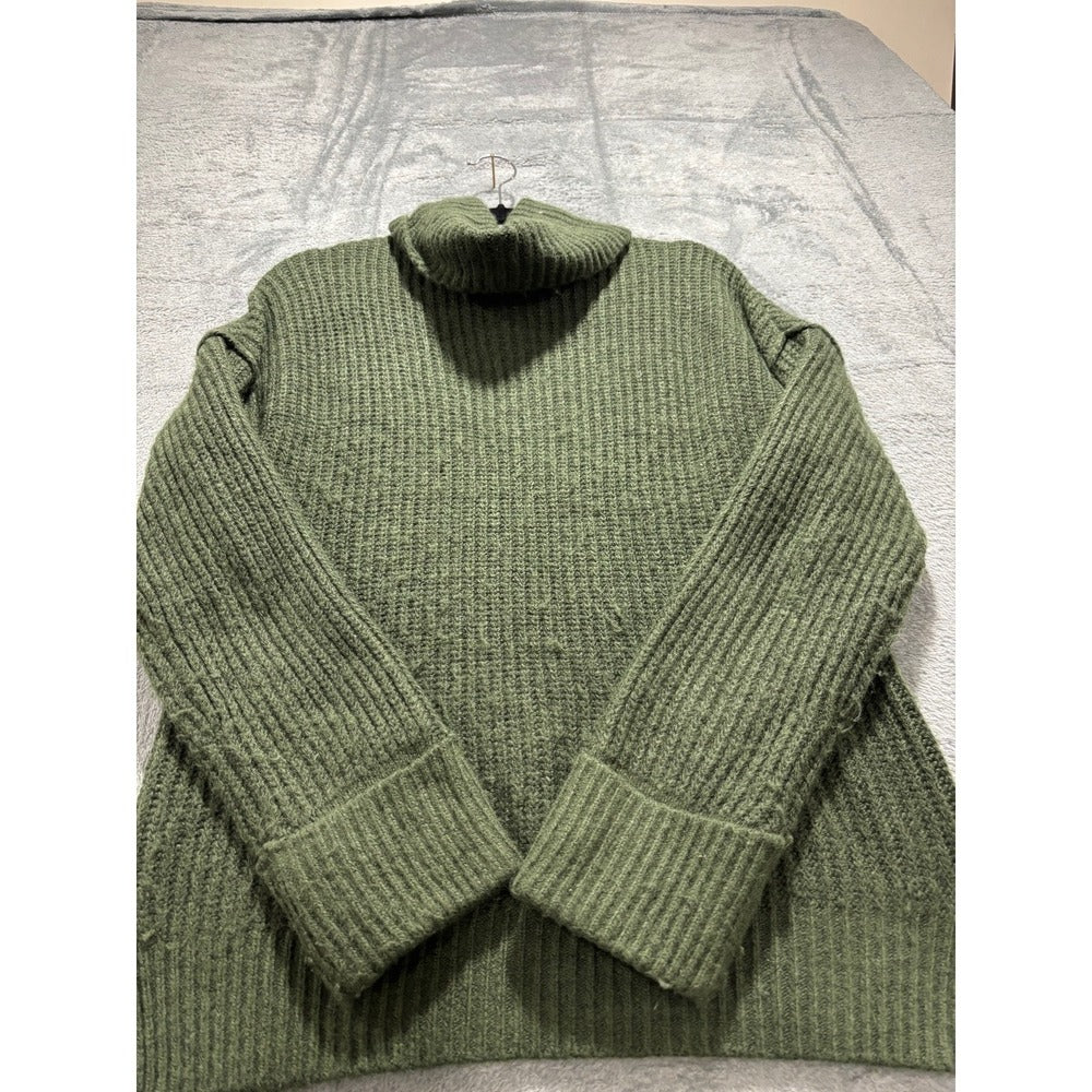 a.n.a Womens M Olive Green Chunky Ribbed Turtleneck Sweater Cozy Casual Boho