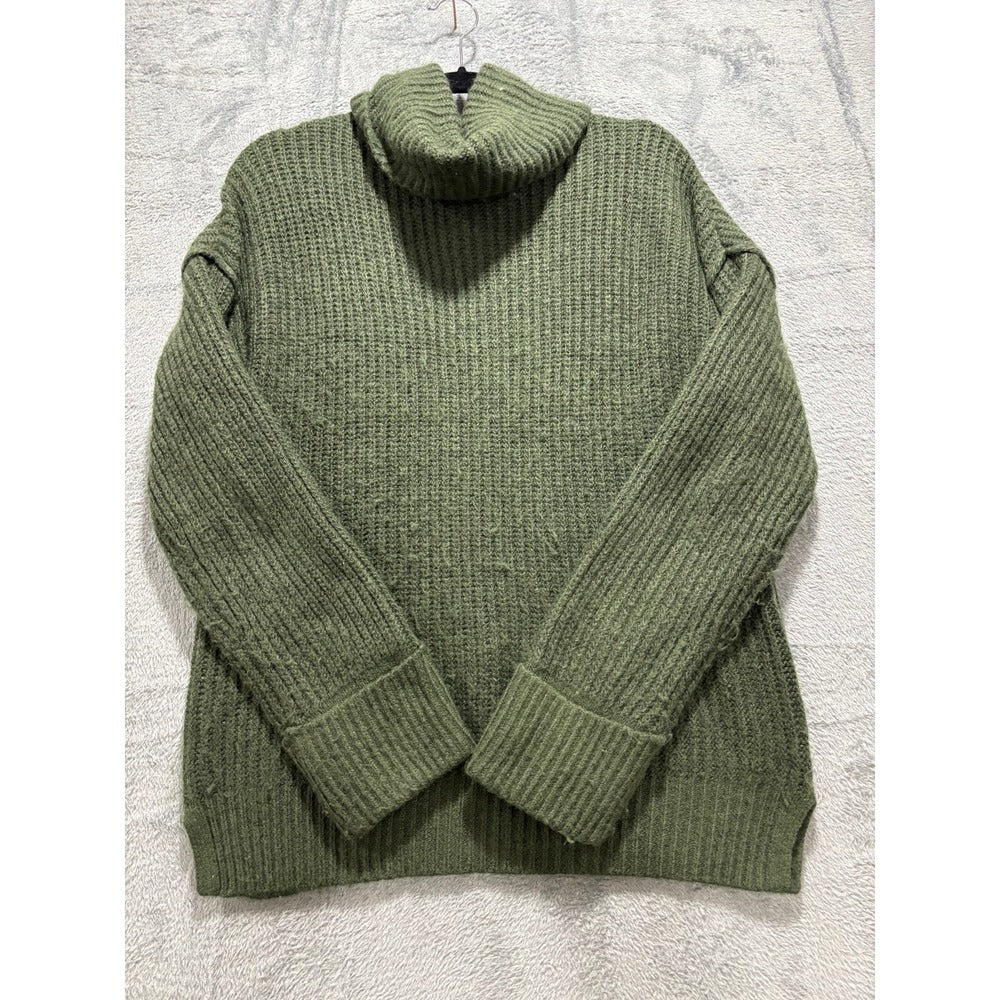 a.n.a Womens M Olive Green Chunky Ribbed Turtleneck Sweater Cozy Casual Boho