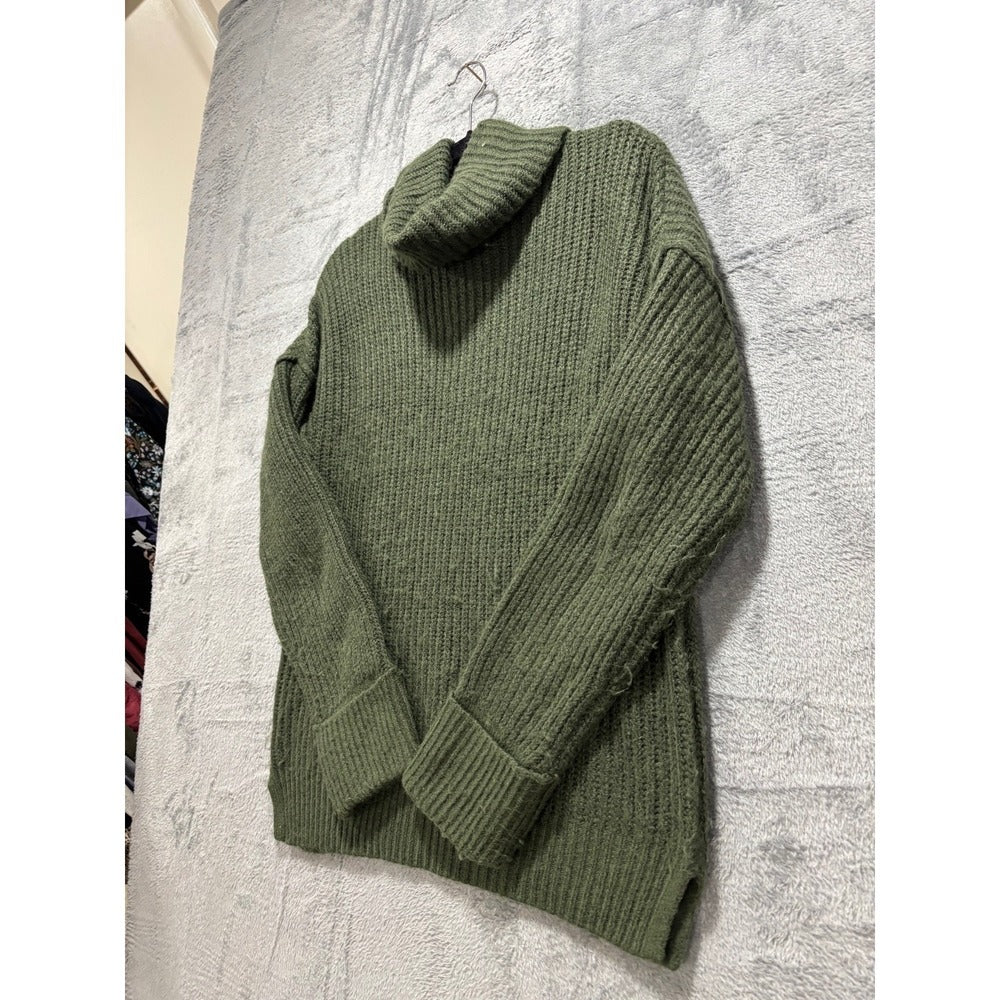 a.n.a Womens M Olive Green Chunky Ribbed Turtleneck Sweater Cozy Casual Boho