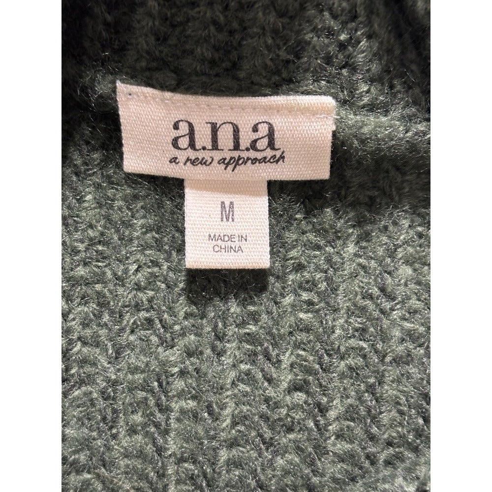 a.n.a Womens M Olive Green Chunky Ribbed Turtleneck Sweater Cozy Casual Boho