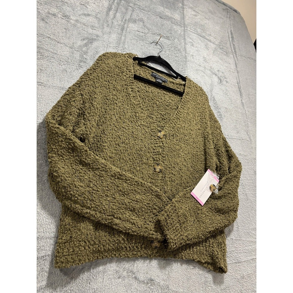 Social Standard by Sanctuary Womens S Olive Popcorn Knit V-Neck Cardigan Cozy