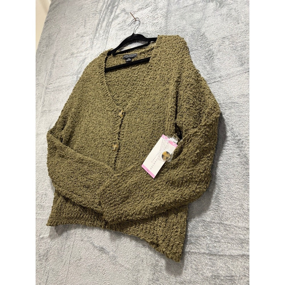 Social Standard by Sanctuary Womens S Olive Popcorn Knit V-Neck Cardigan Cozy