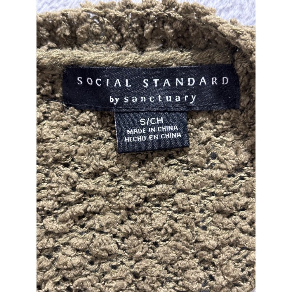 Social Standard by Sanctuary Womens S Olive Popcorn Knit V-Neck Cardigan Cozy