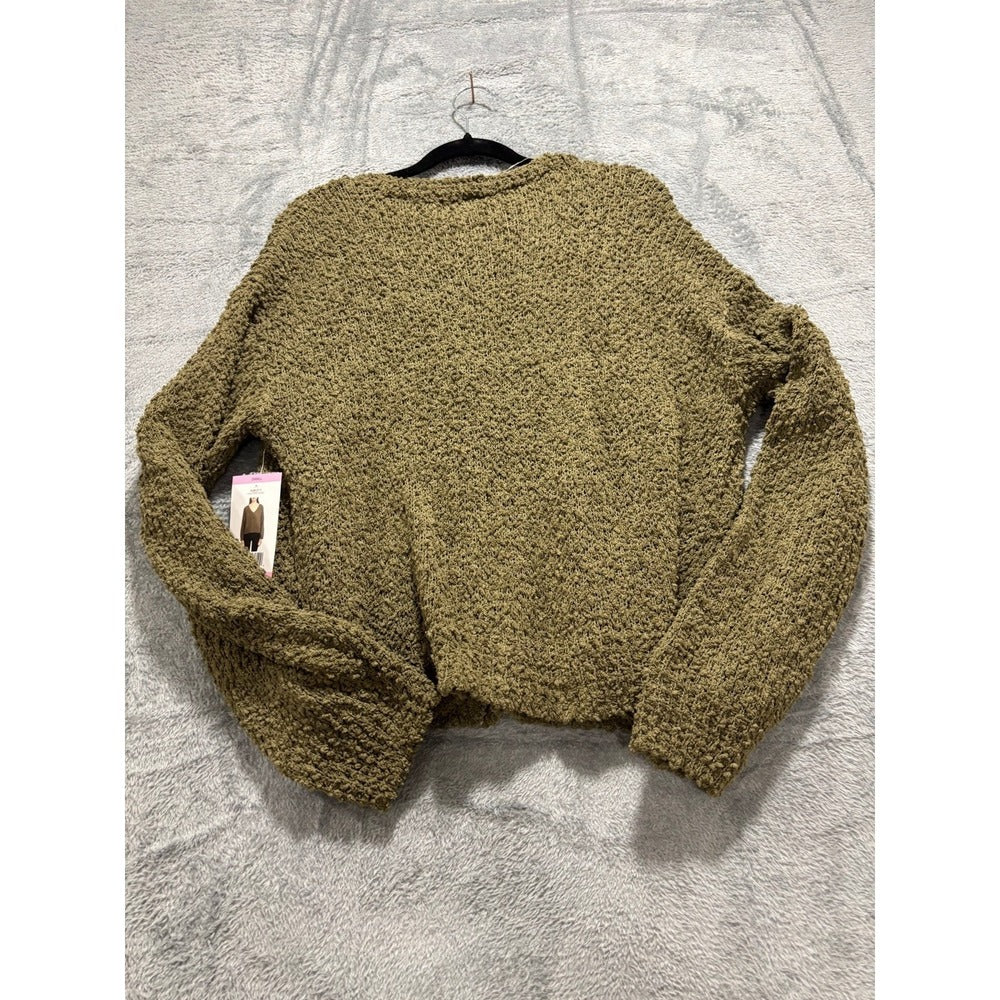 Social Standard by Sanctuary Womens S Olive Popcorn Knit V-Neck Cardigan Cozy