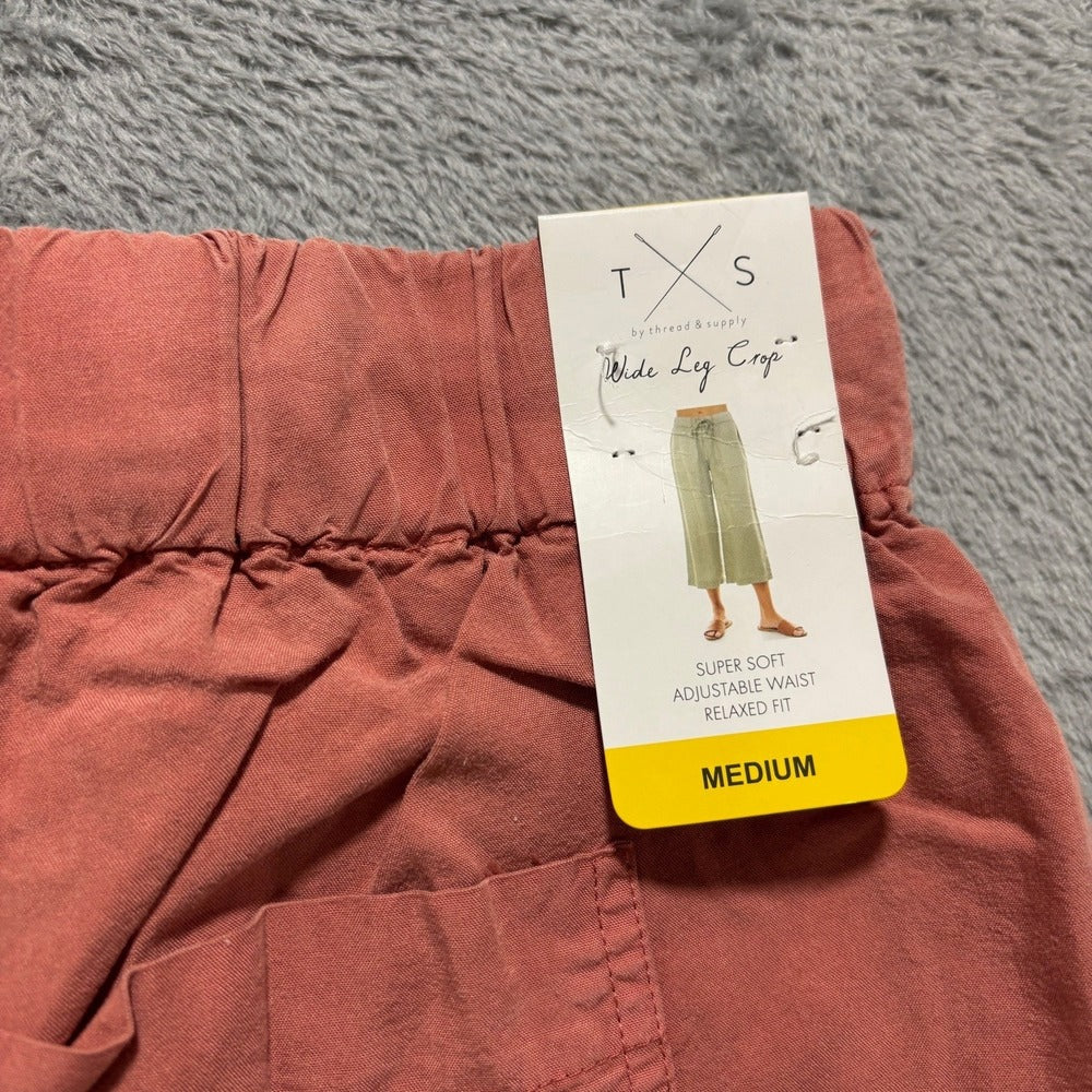 Thread & Supply M Womens Rust Wide Leg Crop Pants Boho Casual Drawstring Waist