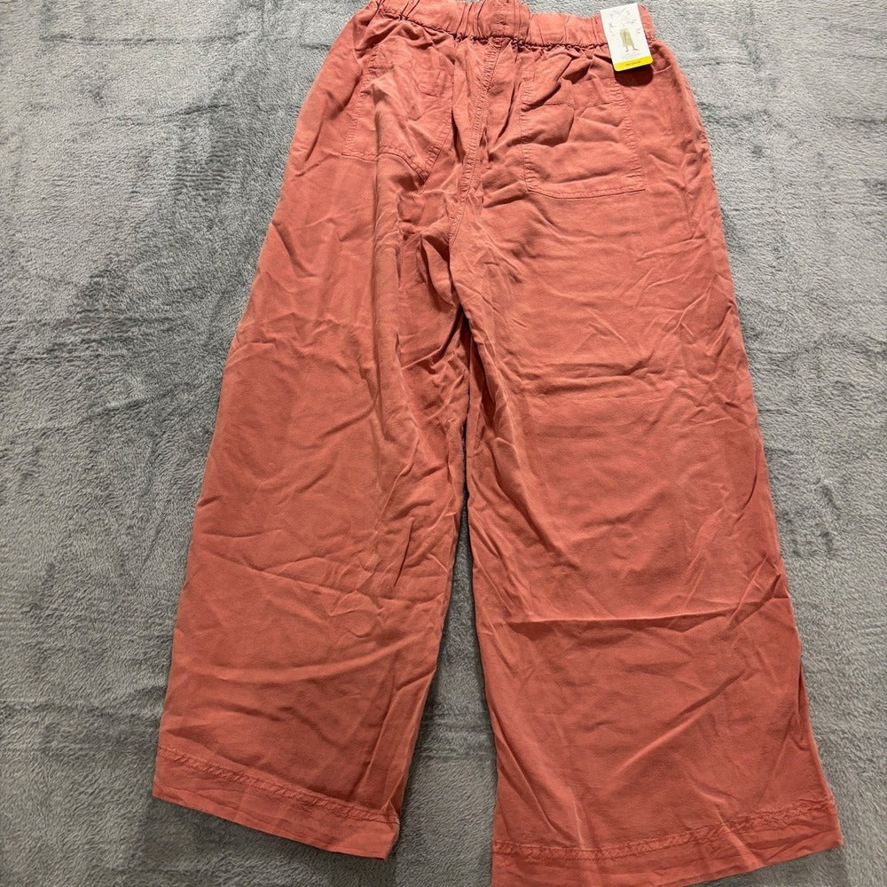 Thread & Supply M Womens Rust Wide Leg Crop Pants Boho Casual Drawstring Waist