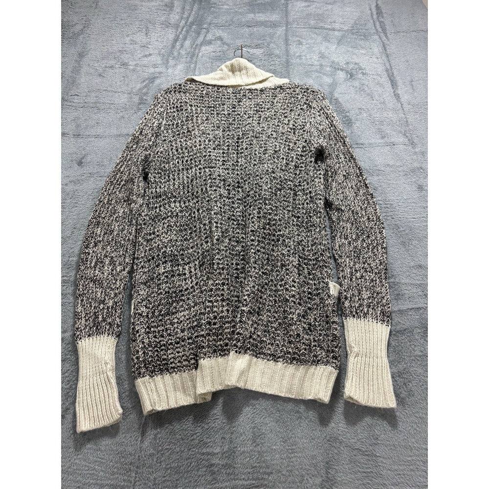 Quinn Womens S/P Black Cream Marl Chunky Knit Shawl Collar Cardigan Cozy Boho