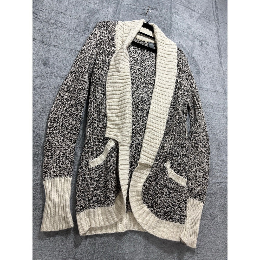 Quinn Womens S/P Black Cream Marl Chunky Knit Shawl Collar Cardigan Cozy Boho