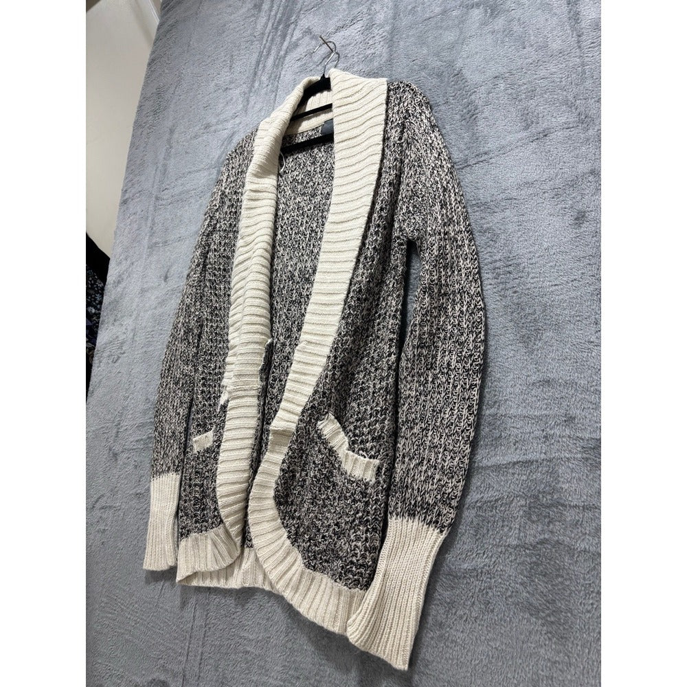 Quinn Womens S/P Black Cream Marl Chunky Knit Shawl Collar Cardigan Cozy Boho
