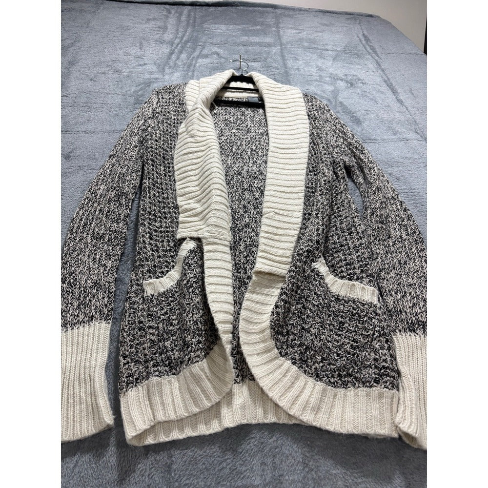 Quinn Womens S/P Black Cream Marl Chunky Knit Shawl Collar Cardigan Cozy Boho