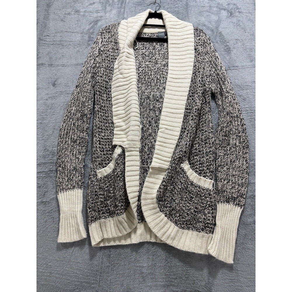 Quinn Womens S/P Black Cream Marl Chunky Knit Shawl Collar Cardigan Cozy Boho