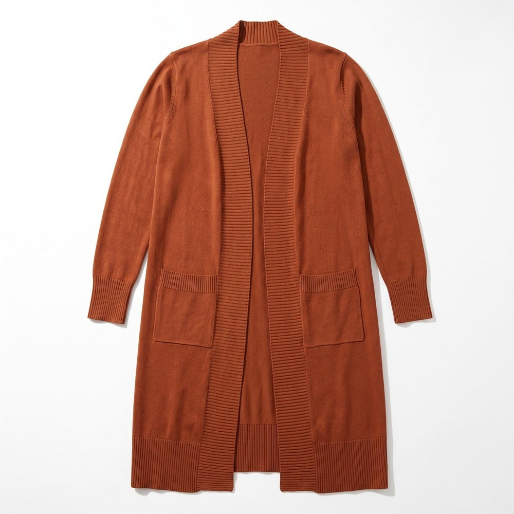 JJ Perfection M Rust Open Duster Cardigan Womens Pockets Boho Casual Sweater